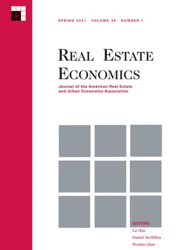 Book Cover: Spring 2021 Volume 49 Number 1, Real Estate Economics, Journal of the American Real Estate and Urban Economics Association, Editors: Lu Han, Daniel McMillen, Wenlan Qian