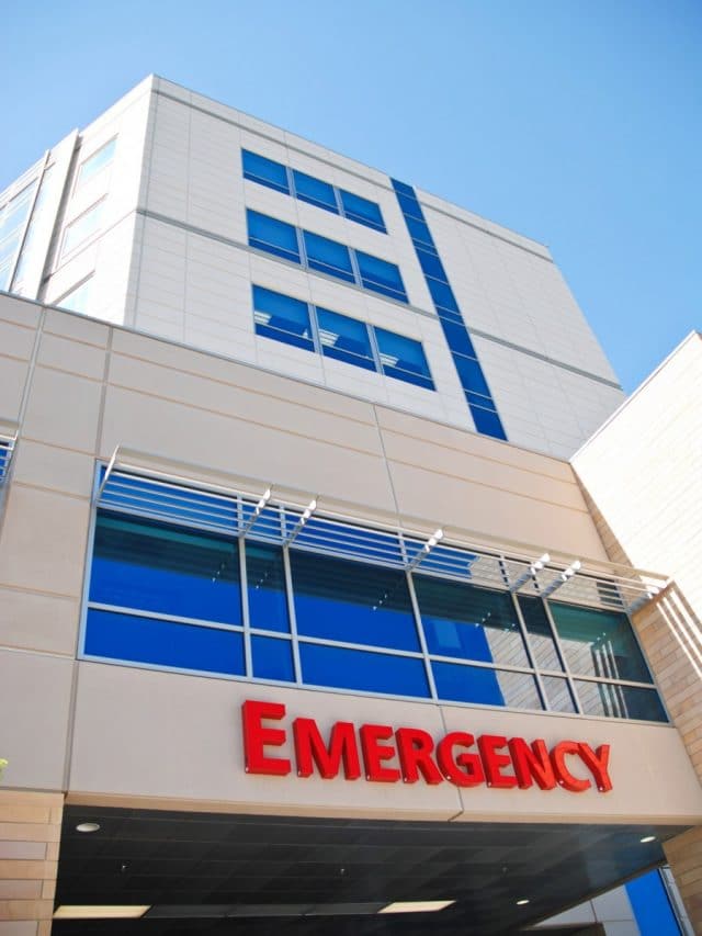 Exterior of a hospital and emergency entrance