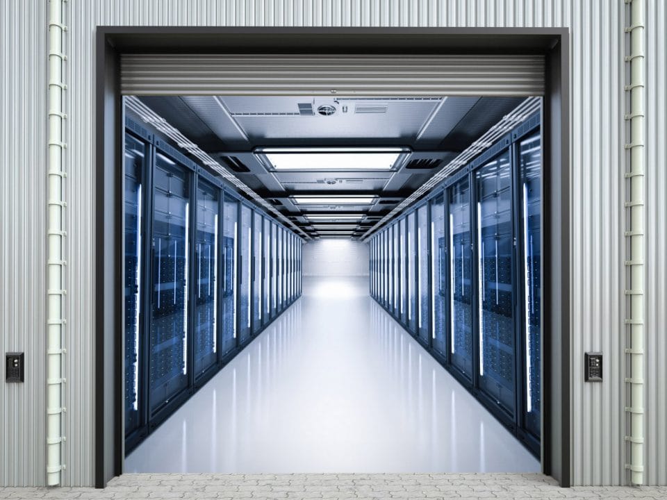 Hallway with server computers or mainframe computers on both sides