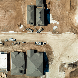 An aerial view of a neighborhood construction project