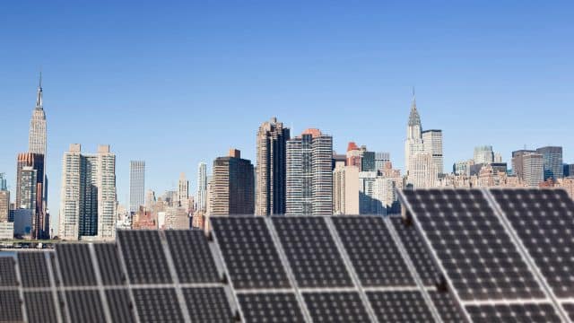Solar Panels in the foreground of the New York City skyline