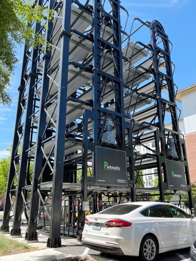 A Parkmatic automated parking carousel in Gainesville with no visible cars using it