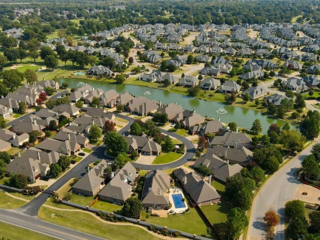 Aerial photo of a new housing development in suburban Tulsa, Oklahoma