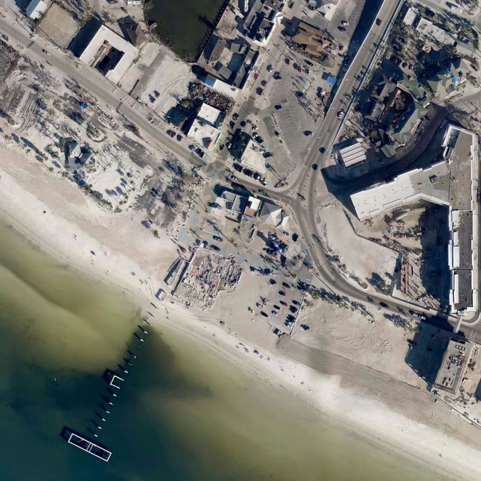 Aerial view of Fort Myers Beach not yet rebuilt nearly three months after Hurricane Ian