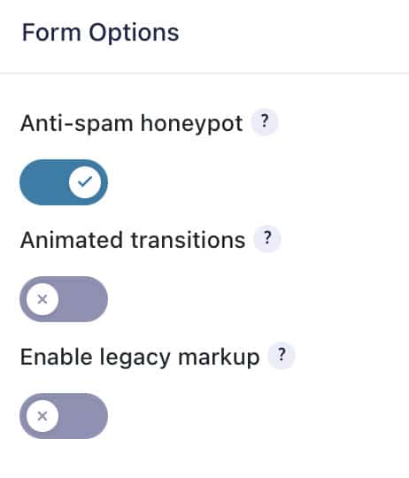 Gravity Forms Options with Anti-spam honeypot turned on