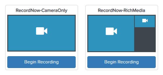 Two Begin Recording buttons: the one on the left is for camera only and the one on the right is for rich media