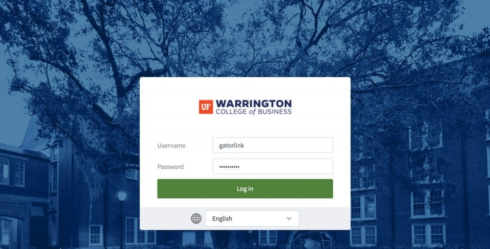 Warrington Printing Portal login screen with username and password fields, login button, and language selector