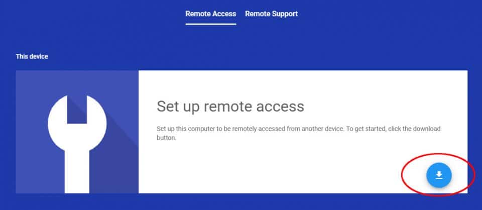 Screen capture of the set up remote access screen with the download button circled