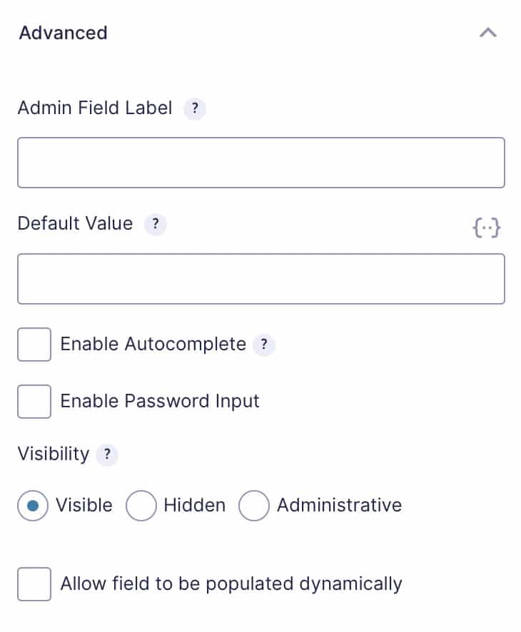 Gravity Forms Advanced Field Settings