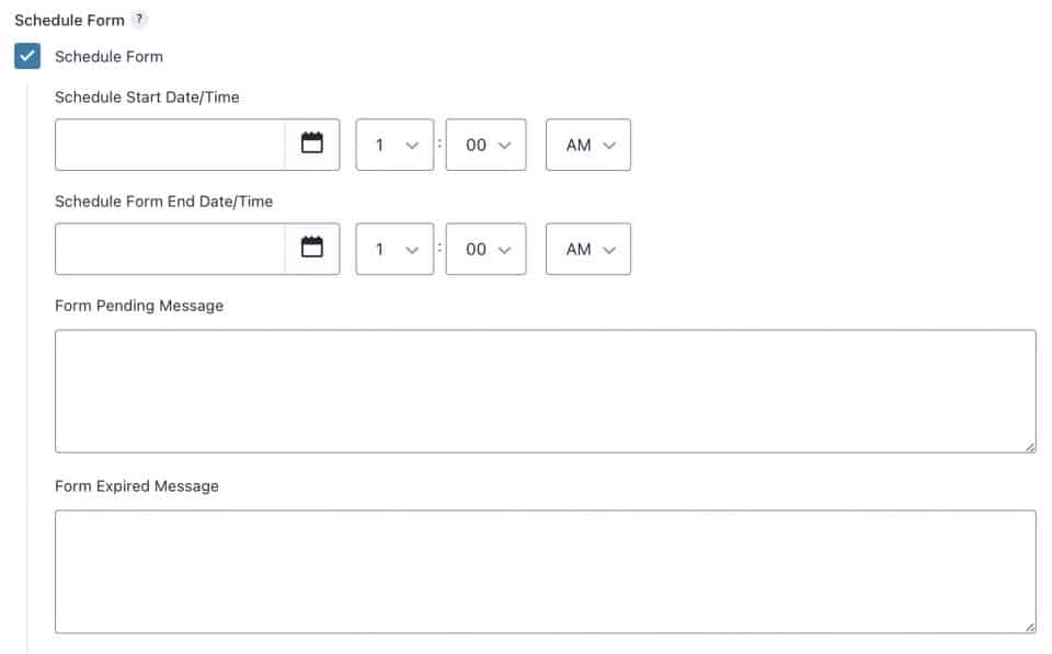 Gravity Forms Schedule Form settings