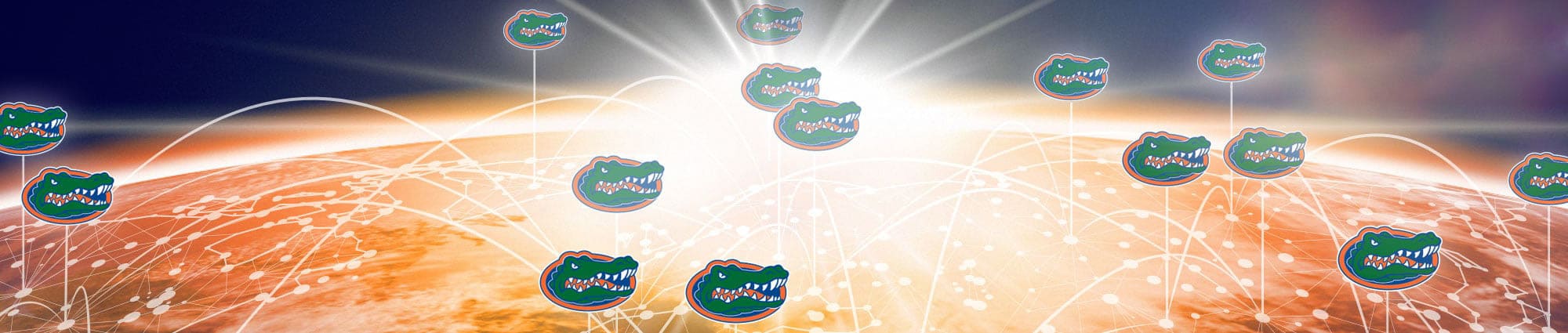 Planet earth with Gator network alumni superimposed