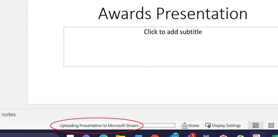 Screen capture: PowerPoint uploading to Microsoft Stream