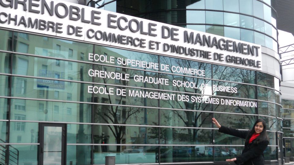 Grenoble Ecole de Management entrance with student Gator chomping