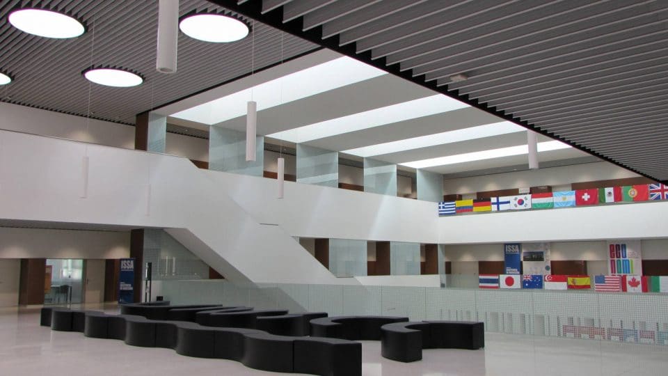 Inside the Universidad de Navarra's Economy and Business building in Pamplona, Spain