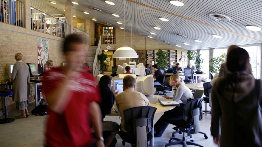 Students in a study area at Aarhus University in Denmark