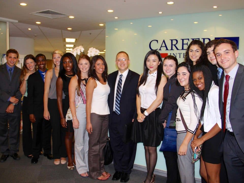 Jason Ward with a group of students in a career center in Beijing, China