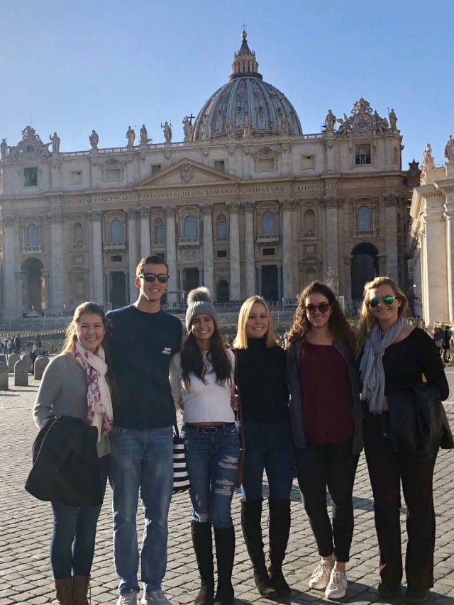 Group of students outside of the St. Peter's Basilica in Rome, Italy.