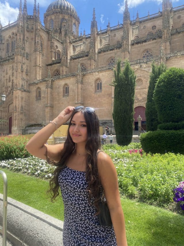 Student, Isabella, in front of Palace in Madrid.
