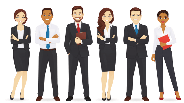 Illustrations of six different individuals in business professional attire